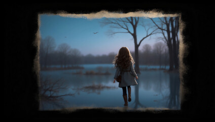 額の中の少女　AI生成素材