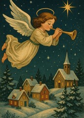 Fototapeta premium Angel playing trumpet night