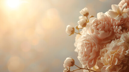 Soft focus floral bouquet with pastel colors and bokeh background
