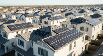 Fototapeta premium Residential neighborhood with solar panel installations on rooftops
