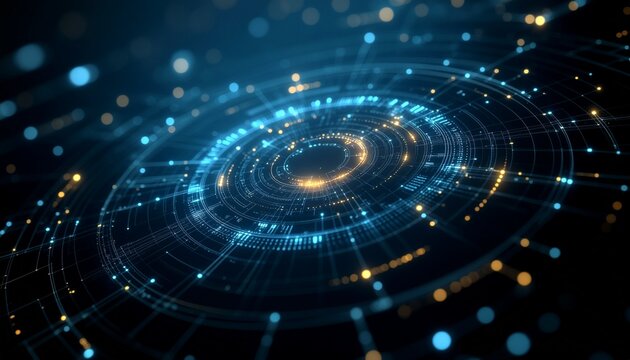 Abstract digital data display with glowing circles and lines, suggesting technological innovation 