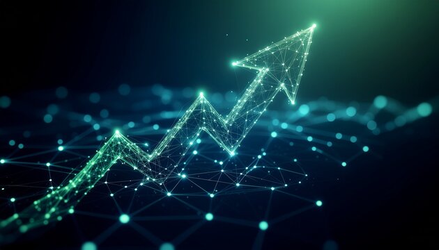 A futuristic upward arrow symbol, representing growth and progress