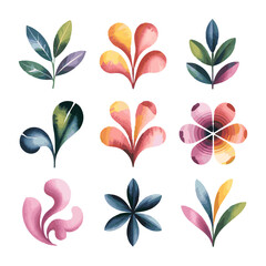 Colorful floral and leaf patterns creating a vibrant design suitable for various decoration projects