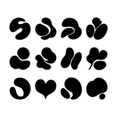 Abstract black shapes arranged in a grid pattern showing various organic forms and silhouettes