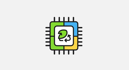 Fototapeta premium Central Processing Unit with Recycling Symbol.
