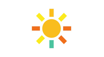 Colorful Stylized Sun Icon with Radiant Beams on White Background.