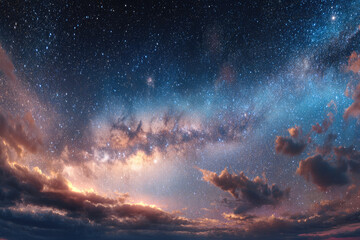 Fototapeta premium Starry night sky with clouds.. Panorama. Universe filled with stars, nebula and galaxy