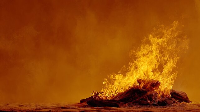Minimal spiritual flame against a rich ochre backdrop, calm and powerful.