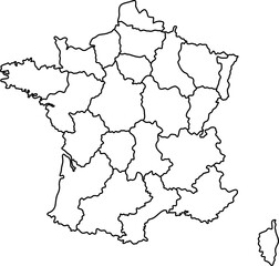Outlined Map of France Geographical Regions and Territory, Perfect for Cartography and Infographics