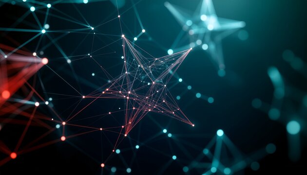 Abstract digital network with interconnected points forming star-like shapes, creating a futuristic design