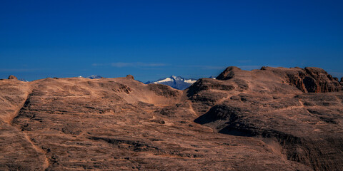 Panoramic view of the Dolomite mountains, Italy.