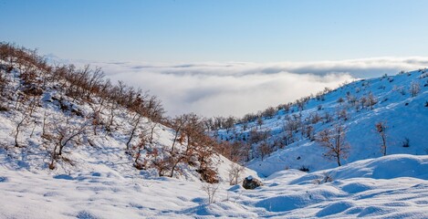 Snow view from the rural area of ​​Anıtçınar (Coşik) village in Mazgirt district of Tunceli.