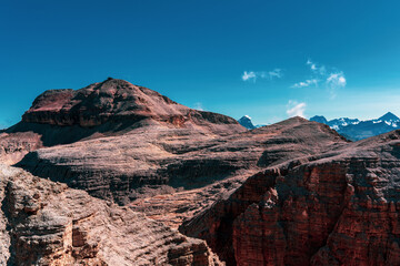 Panoramic view of the Dolomite mountains, Italy.