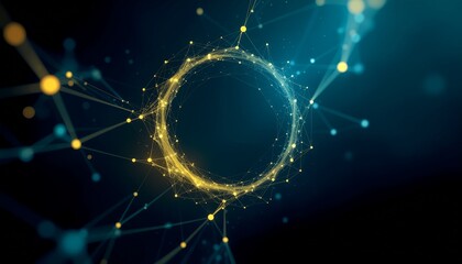 Abstract digital network with a bright, luminous circle in the center. The image is full of energy and connectivity
