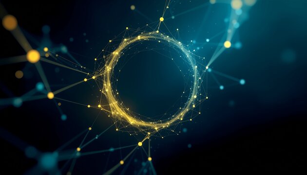 Abstract digital network with a bright, luminous circle in the center. The image is full of energy and connectivity - Powered by Adobe