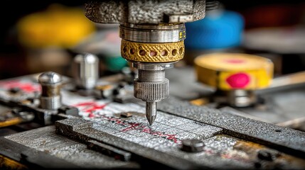 Close-up of a precision engraving machine in operation, detailed view.