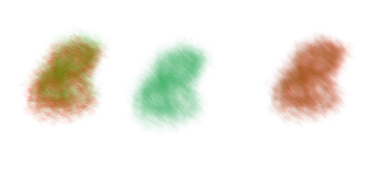 Three abstract glowing brush strokes of yellow green and orange on a black background