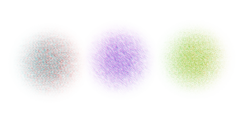 Three abstract glowing textured ovals in vibrant colors on a dark background