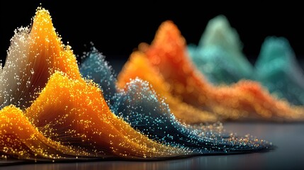 Colorful abstract mountain range with vibrant textures and details.