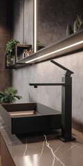 Modern bathroom interior design with stylish black faucet
