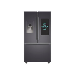 Smart Refrigerator with Digital Screen and Robot Assistant.Transparent Background.
