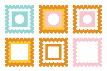 Printable pastel picture frames in square scalloped and round shapes	