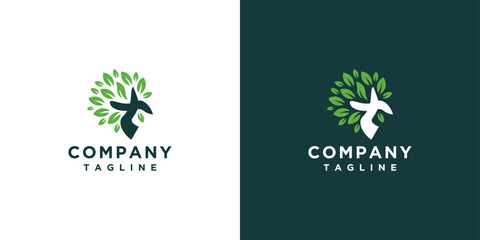 Christian Cross Church logo design vector illustration. cross logo with leaves around it	