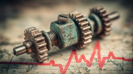 Intricate Mechanical Gears and Components on a Detailed Map.