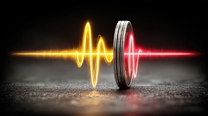 Laser beam passing through a lens, creating a focused light wave.