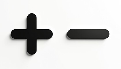 Obraz premium Simple black plus and minus signs on white background. Use for comparison contrast pros cons or choices. Math addition subtraction logic symbols.