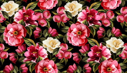 Fototapeta premium Painting flowers pattern. Seamless hand draw floral pattern.