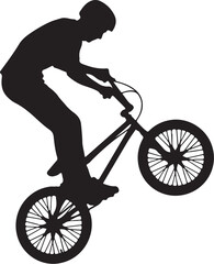 Fototapeta premium Silhouette of aBMX rider performing a wheelie on a white background bicycle bike on transparent background