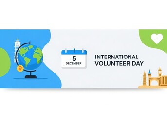 International volunteer day celebrated with globe, calendar, and landmarks