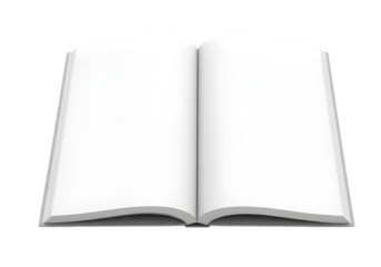 "Open Book and Magazine Mockup with Blank White Pages – Isolated on Transparent Background PNG for Education and Design"