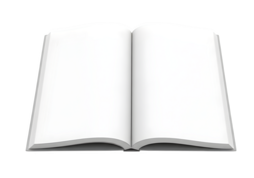"Open Book and Magazine Mockup with Blank White Pages – Isolated on Transparent Background PNG for Education and Design"