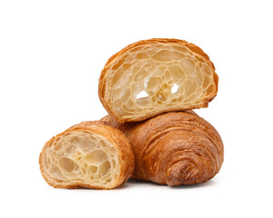Sliced ​​croissant on white isolated background