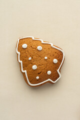 New Year's gingerbread cookies on a beige background