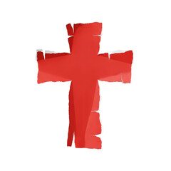 Christian Cross Made Of Red Ripped Edges Paper isolated on transparent background, PNG 
