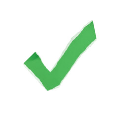 Green Tick mark Made Of Ripped Paper Stripe isolated, Check Mark, Good Sign, PNG  