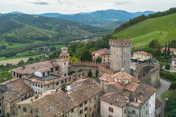 Fototapeta premium Aerial view of Vigoleno, one of the most beautiful villages in Italy, Emilia-Romagna region