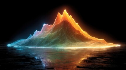 Vibrant digital landscape mountain range with colorful glowing lights.