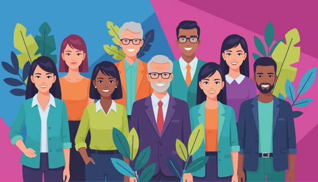 Diverse business team smiling representing collaboration inclusion and modern professionals