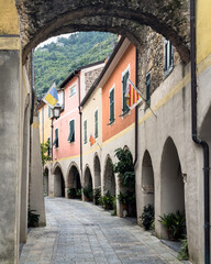 The entrance of Zuccarello, a picturesque and well preserved medieval village located in Savona province, Liguria region, Italy
