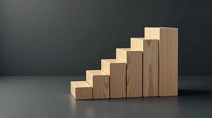 Wooden block staircase on a gray background for business growth