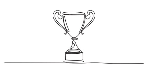 Single continuous line drawing of a winner's trophy cup, symbolizing success, achievement, victory, competition, and award ceremony Vector
