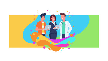 Professionals from different fields collaborating successfully with digital technology