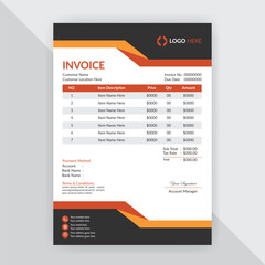 Professional corporate business invoice design with abstract geometric shapes, Print accounting or finance documents ready for payments and budgeting. Modern and creative office invoice template