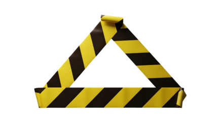 Yellow and black striped warning tape forming a triangle isolated on transparent background