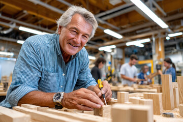 Woodworker engaged in craftsmanship at a workshop in the late afternoon light