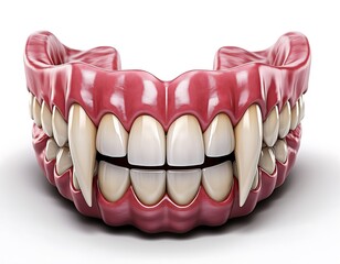 Realistic vampire fangs and teeth on a white background